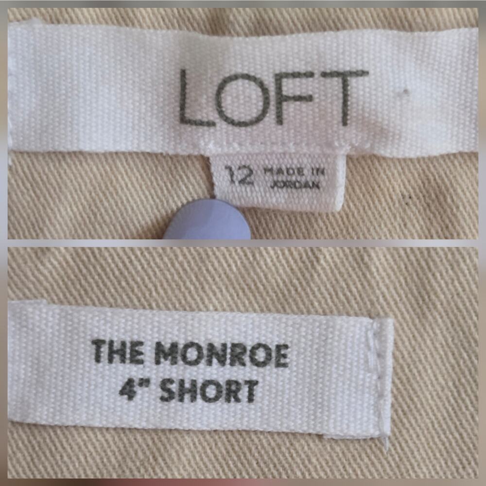 Loft Monroe Shorts sz 12 Khaki, 4" Length Cotton with Stretch - Picture 3 of 7
